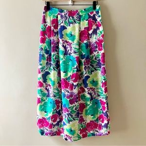 VINTAGE Bright Floral Midi Skirt